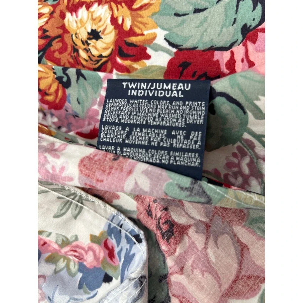 Vintage Ralph Lauren Twin Allison Dust Ruffle‎ Bed Skirt Floral Blue Ribbon EUC